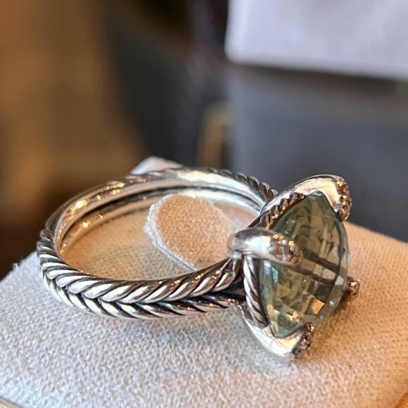 DAVID YURMAN Prasiolite & Diamonds 925 Ring Sz 7.5 - Picture 4 of 8